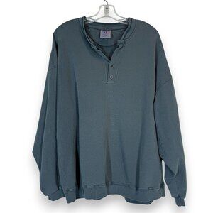Vintage Russell 90s Sweatshirt Top Henley Streetwear Gray Green XL